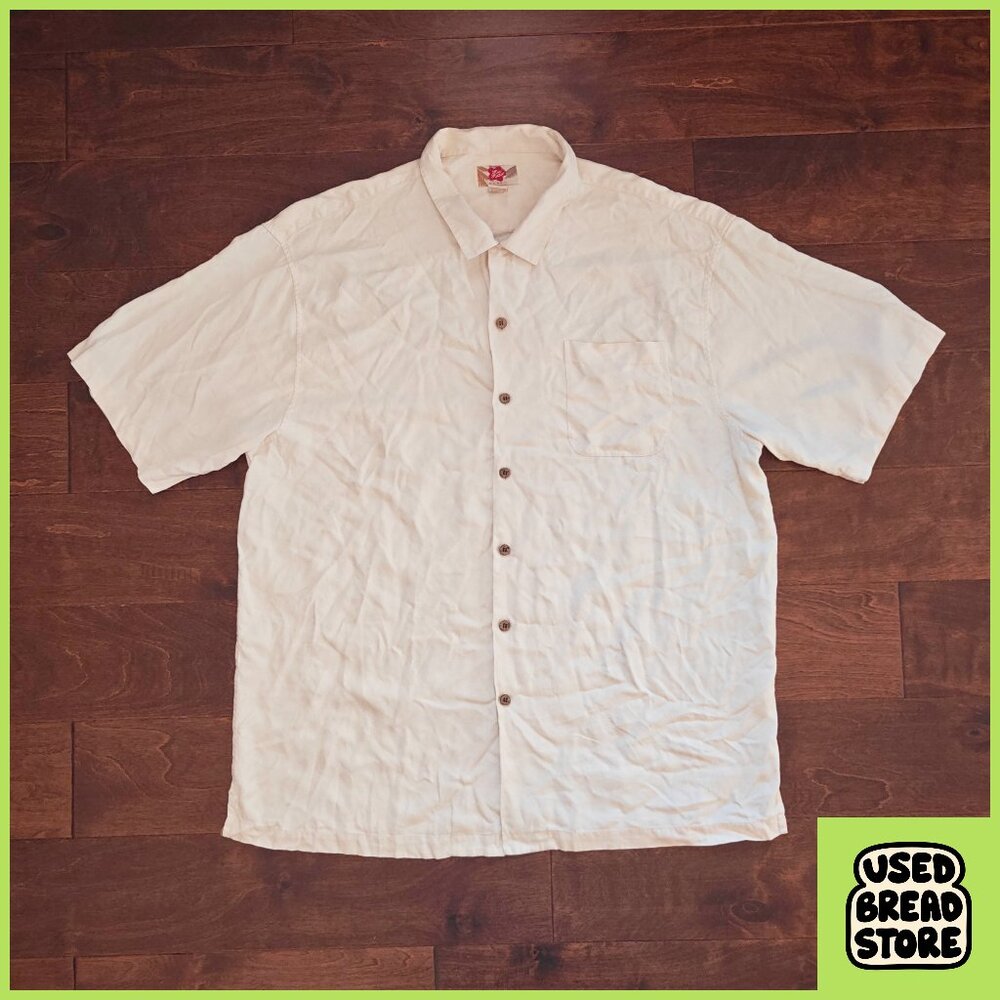 Hilo Hattie Button-up Silk Hawaiian Shirt | 2XL | Cream, Ivory | Pineapples